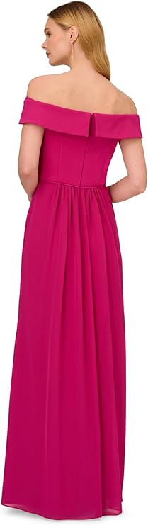 Adrianna Papell Women's Crepe Chiffon Gown, Bright Magenta, 4