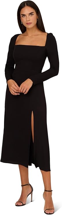 Adrianna Papell Women's Midi Light Crepe Dress, Black