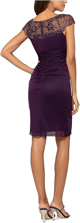 Xscape Women's Beaded Knee-Length Cocktail and Party Dress, Purple, 10