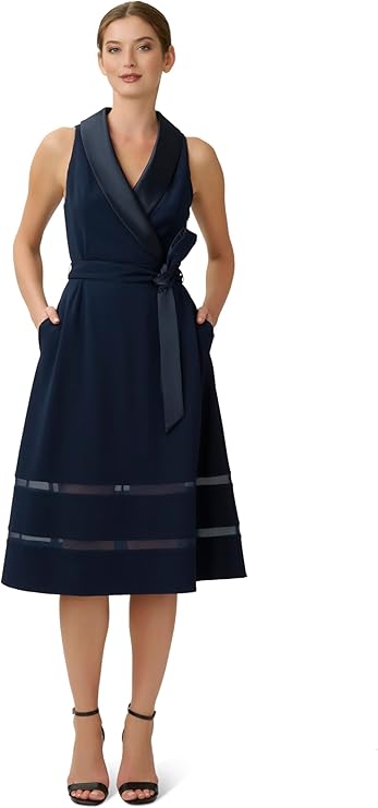 Adrianna Papell Women's Knit Crepe Midi Dress, Midnight, 6