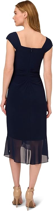 Adrianna Papell Women's Jersey and Chiffon Drape Dress, Midnight