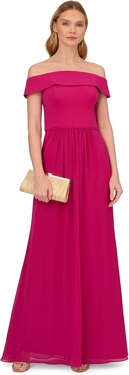 Adrianna Papell Women's Crepe Chiffon Gown, Bright Magenta, 4