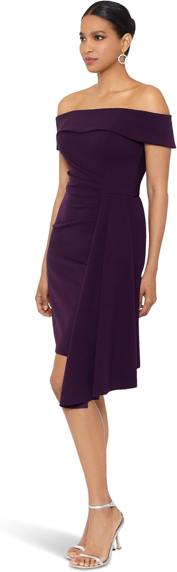 Xscape Off-The-Shoulder Scuba Crepe with Drape Mulberry 14