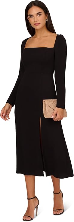 Adrianna Papell Women's Midi Light Crepe Dress, Black