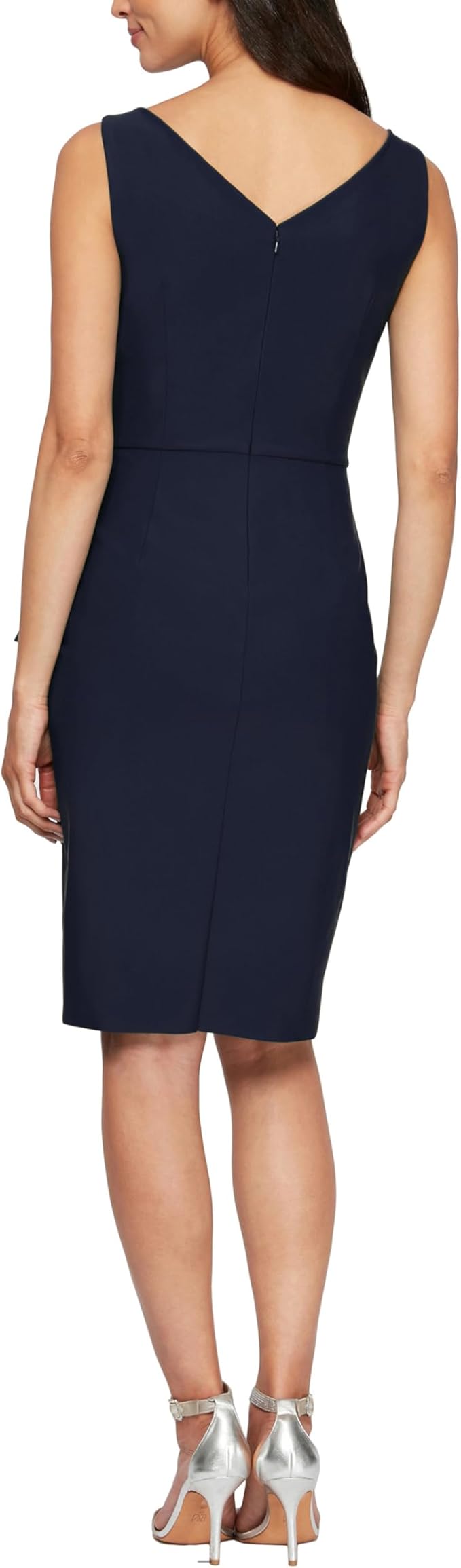 Alex Evenings Women's Short Side Ruched Dress with Cascade Ruffle Skirt, Navy