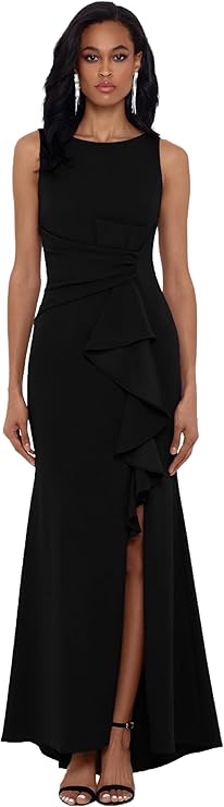 Betsy & Adam Women's Ruched Side Slit Evening Dress, Black