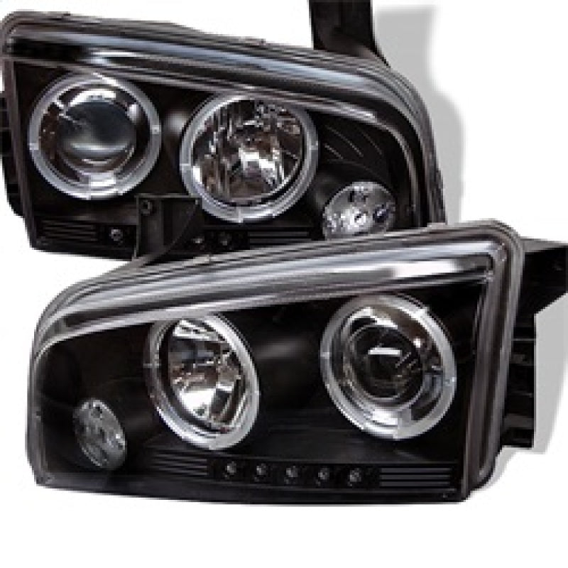 Spyder Dodge Charger 2006-2010 Projector Headlights with LED Halo - Black, Halogen Model