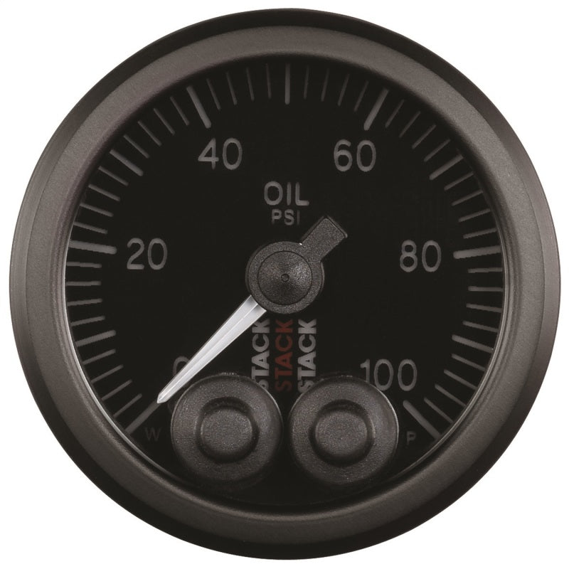 AutoMeter Stack Instruments Pro Control 52mm Oil Pressure Gauge - Black (0-100 PSI, 1/8in NPTF Male)