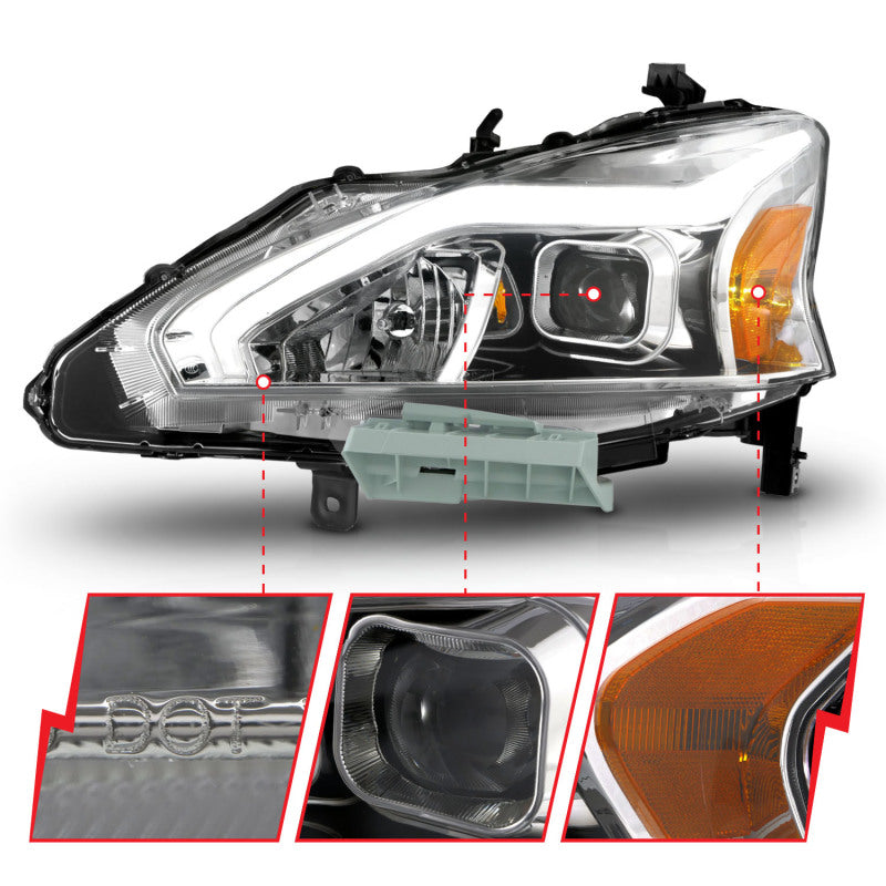 ANZO 13-15 Nissan Altima Projector Headlights with Light Bar and Chrome Housing