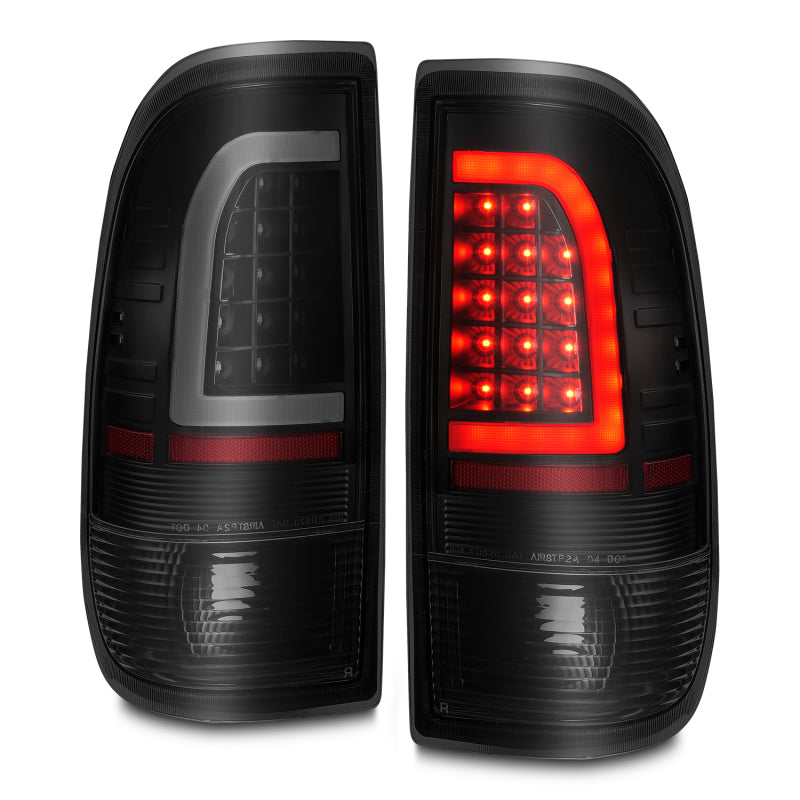 ANZO 1997-2003 Ford F-150 LED Tail Light Assembly with Light Bar - Black Housing Smoke Lens Pair