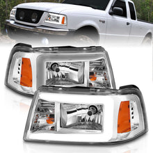 Load image into Gallery viewer, ANZO 2001-2011 Ford Ranger Crystal Headlights with Light Bar, Chrome Housing and Clear Lenses