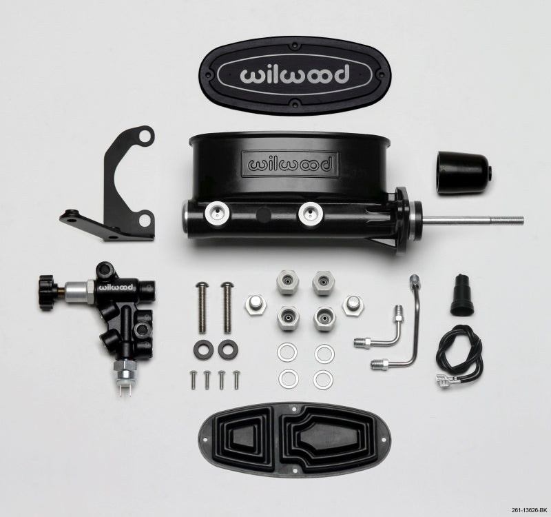 Wilwood HV Tandem Master Cylinder Kit with Combination Proportioning Valve and Mounting Hardware - 15/16 inch Bore Black Finish