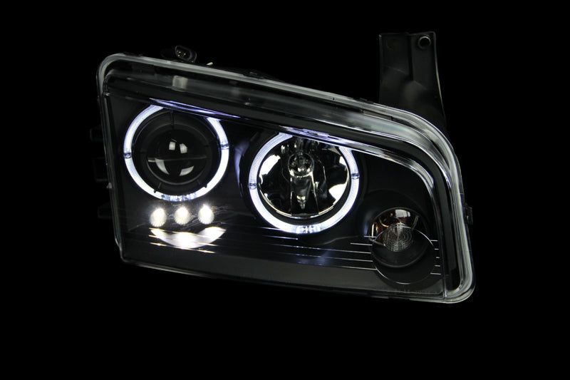 ANZO 2006-2010 Dodge Charger Projector Headlights with Halo, Black Housing, Clear Lens – Pair