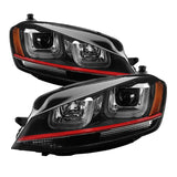 Spyder Volkswagen Golf VII 2014-2016 Projector Headlights with DRL LED and Red Stripe - Black Finish