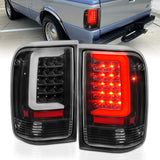 ANZO 1993-1997 Ford Ranger LED Tail Light Assembly with Light Bar, Black Housing & Clear Lens