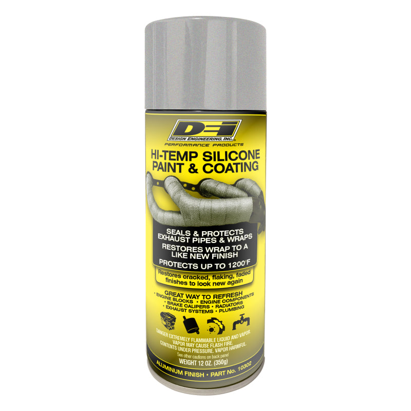 DEI HT Silicone Coating Aluminum Aerosol - High-Temperature Sealant and Protector for Exhaust Wraps and Metal Surfaces