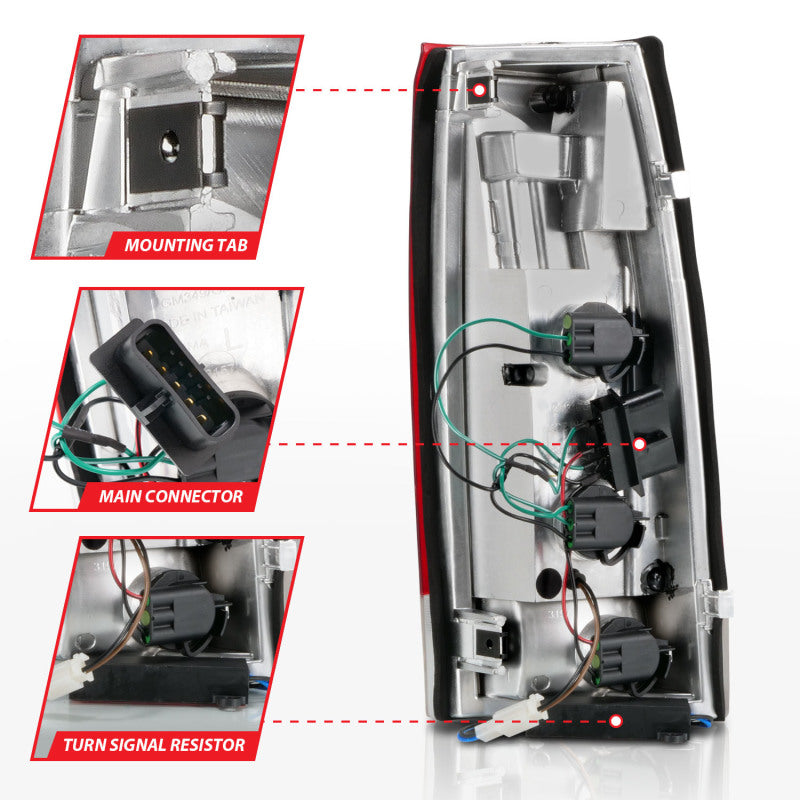 ANZO 1999-2000 Cadillac Escalade LED Tail Light Assembly with Chrome Housing – Red and Clear Lens (Pair)