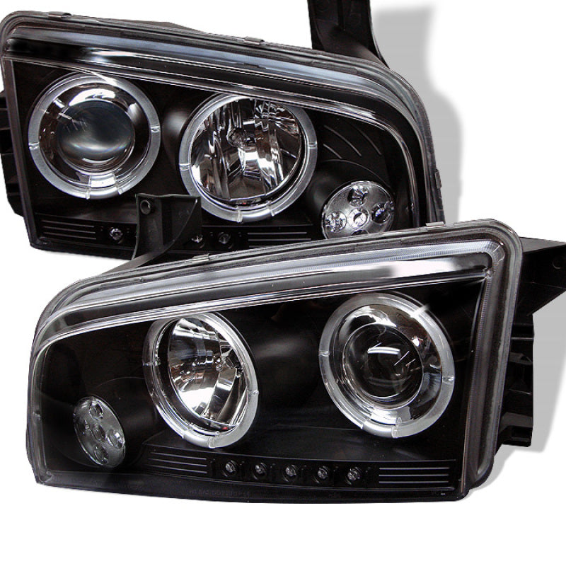Spyder Dodge Charger 2006-2010 Projector Headlights with LED Halo - Black, Halogen Model