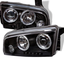 Spyder Dodge Charger 2006-2010 Projector Headlights with LED Halo - Black, Halogen Model