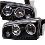 Spyder Dodge Charger 2006-2010 Projector Headlights with LED Halo - Black, Halogen Model