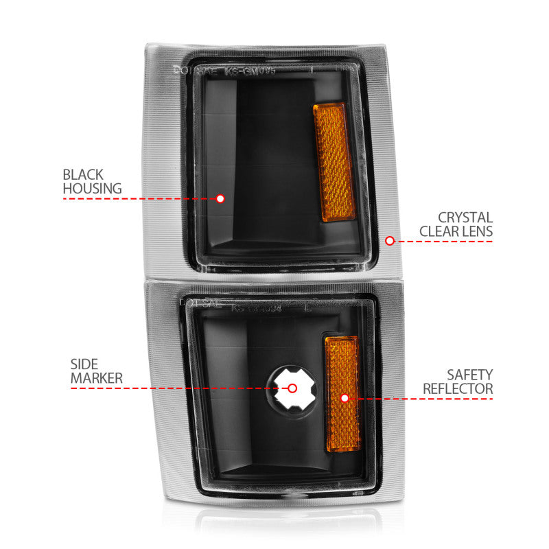 ANZO 1994-1998 Chevrolet Blazer Cornering Light Assembly with Clear Lens and Black Housing