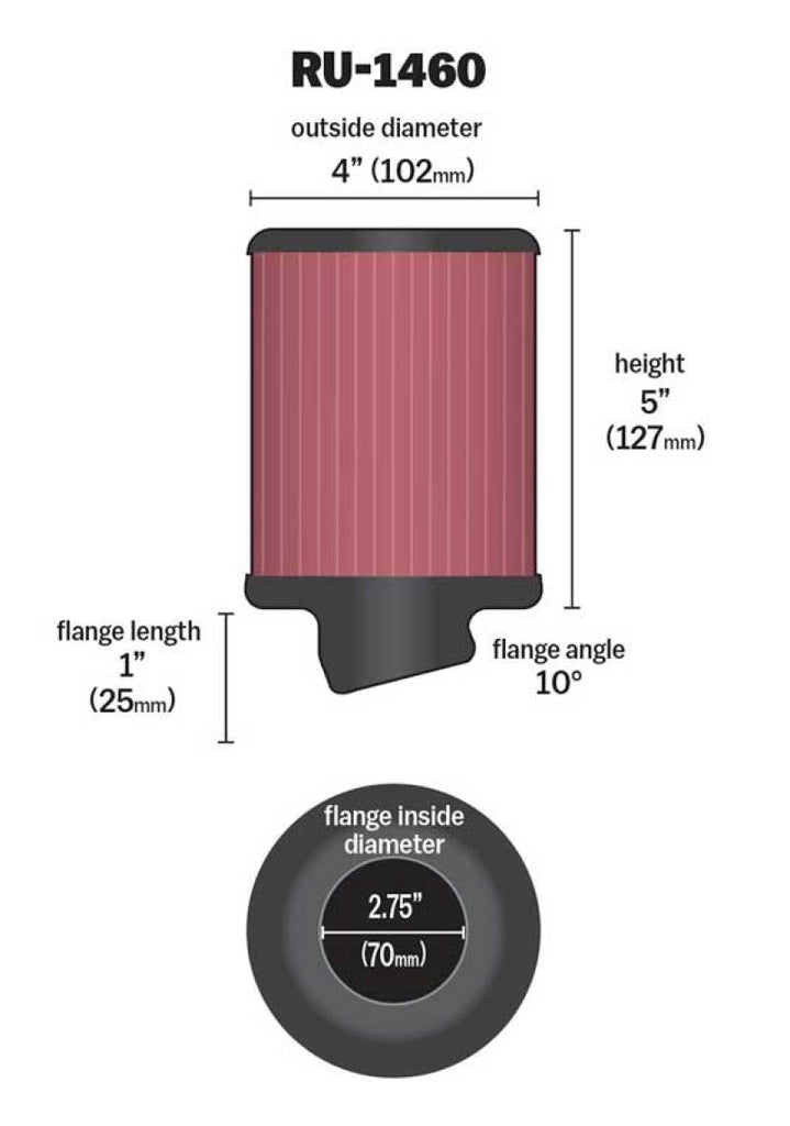 K&N Universal Rubber Air Filter with 2 3/4 Inch Flange * 4 Inch Outer Diameter, 5 Inch Height
