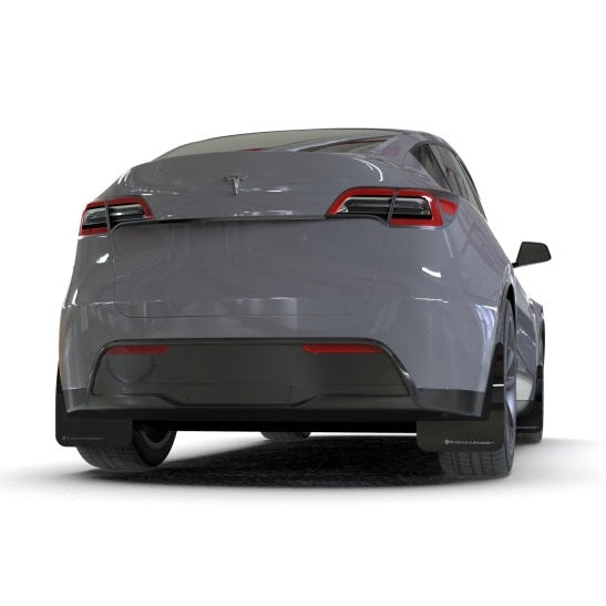 Rally Armor 20-26 Tesla Model Y Juniper Y Black Mud Flap with Metallic Black Logo - Part Number RALMF72-UR-BLK/MBK