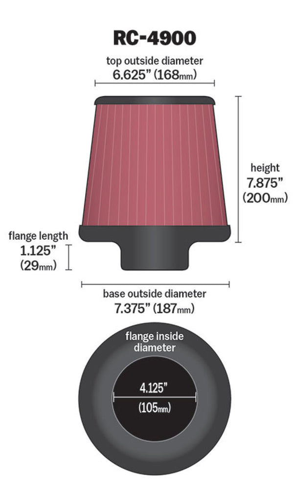 K&N Engineering Universal Round Tapered Air Filter 7.375 in Base OD for Chevrolet Silverado 2500 HD