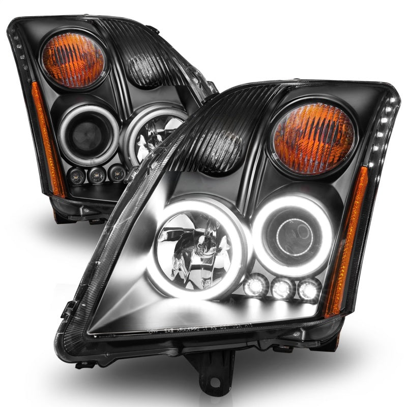 ANZO 2007-2012 Nissan Sentra Projector Headlights with Halo - Black Housing, Clear Lens Pair