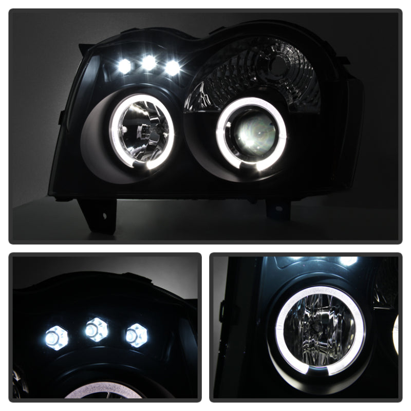 Spyder Jeep Grand Cherokee 2005-2007 Projector Headlights with LED Halo and Black Smoke Finish