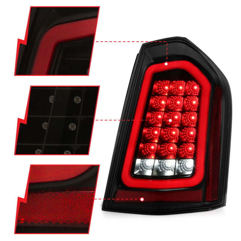ANZO 11-14 Chrysler 300 LED Taillights with Black Sequential Lens – Pair