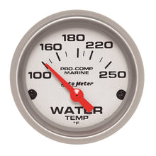 Load image into Gallery viewer, AutoMeter Water Temperature Gauge 2 1/6 inch 100-200°F Marine Silver – Precise Engine Monitoring