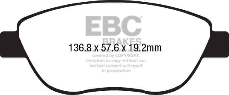 EBC Redstuff Ceramic Low Dust Front Brake Pads for Fiat 500 (2014-2018) * Part Number EBCDP32212C