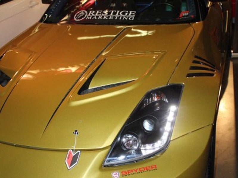 Spyder Nissan 350Z 2003-2005 Projector Headlights with DRL, Halogen Model, Black - Part Number PRO-YD-N350Z02-DRL-BK