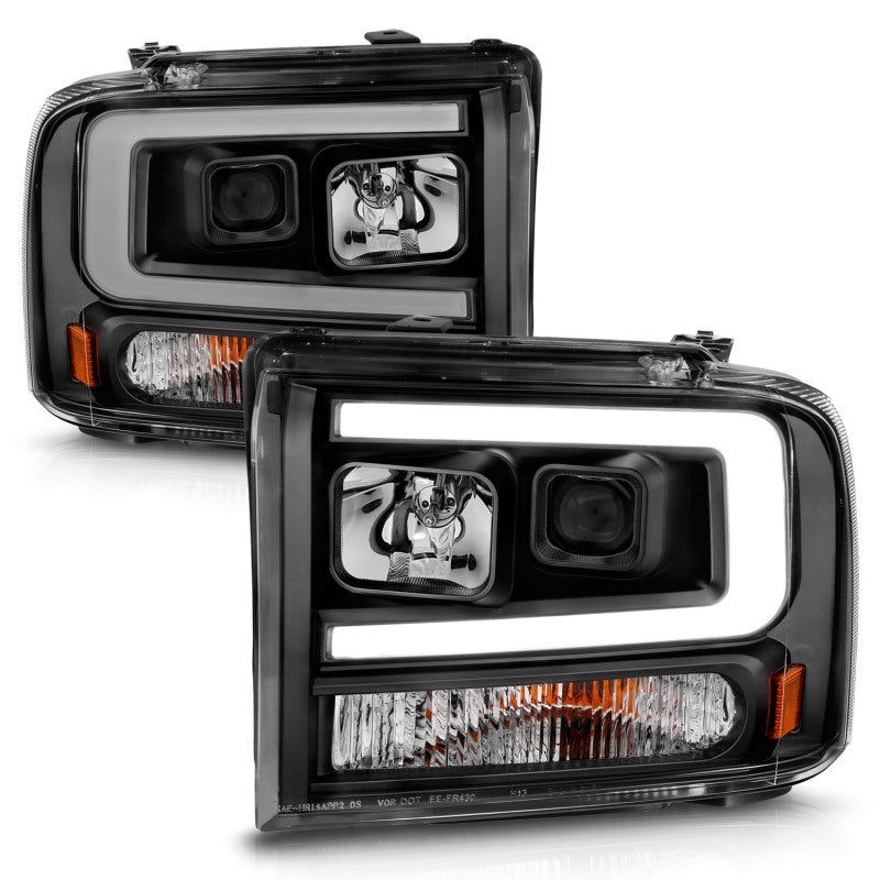 ANZO 99-04 Ford F-250/F-350/F-450 and Excursion Projector Headlights with Light Bar, Black Housing - Part ANZ111551
