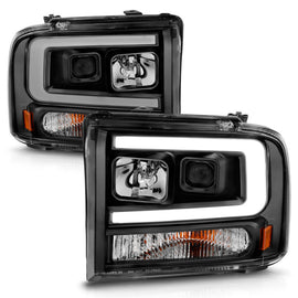 ANZO 99-04 Ford F-250/F-350/F-450 and Excursion Projector Headlights with Light Bar, Black Housing - Part ANZ111551