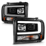 ANZO 99-04 Ford F-250/F-350/F-450 and Excursion Projector Headlights with Light Bar, Black Housing - Part ANZ111551