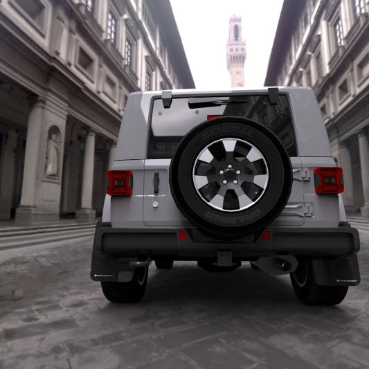 Rally Armor 515112 UR Series Mud Flaps for Jeep Wrangler 2019-2020 with White Logo in Black and White
