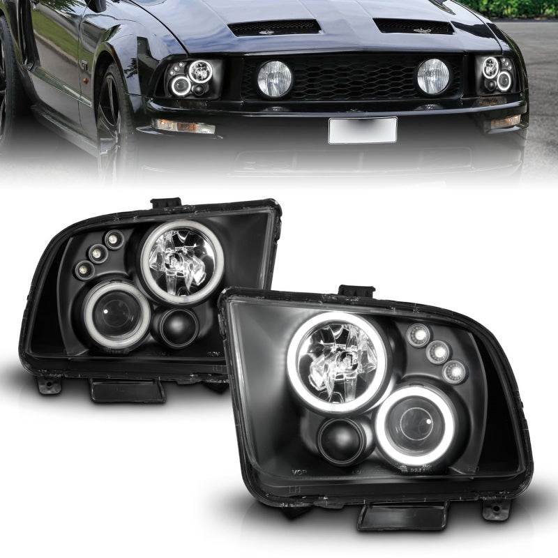 ANZO 2005-2009 Ford Mustang Projector Headlights with Halo, Black Housing and Clear Lens – Pair