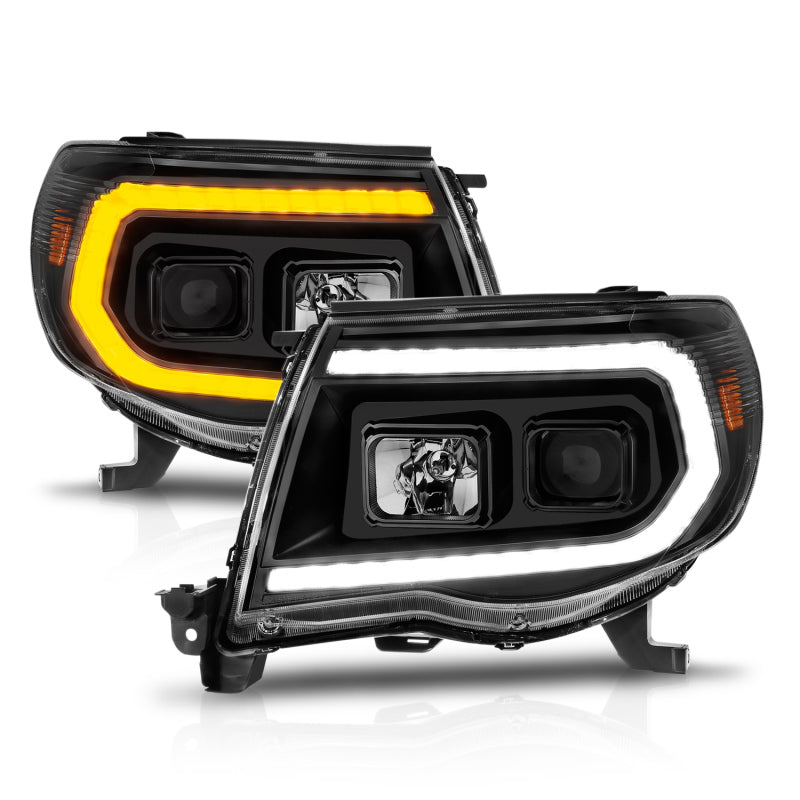 ANZO 05-11 Toyota Tacoma Projector Headlights with Light Bar Switchback in Black Housing