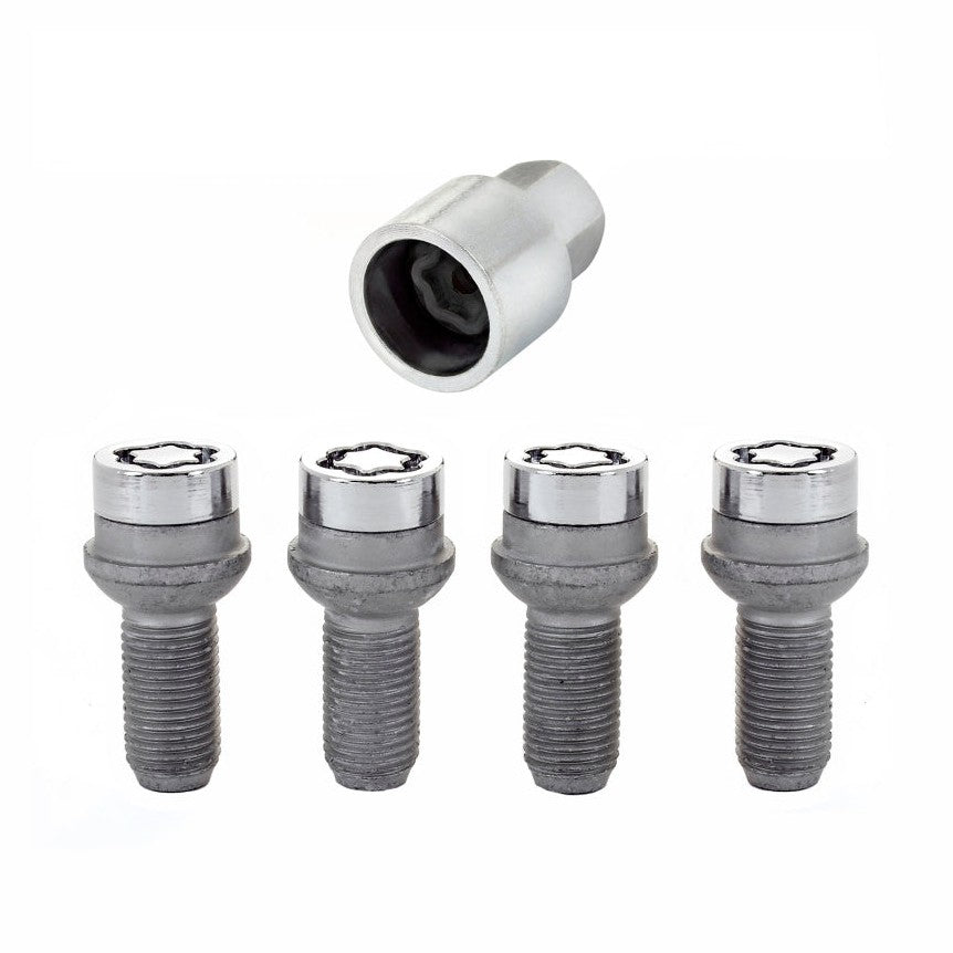 McGard Wheel Lock Bolt Set - Radius Seat, M14 x 1.5 Thread, 4 Pieces with Key for Mercedes-Benz Vehicles