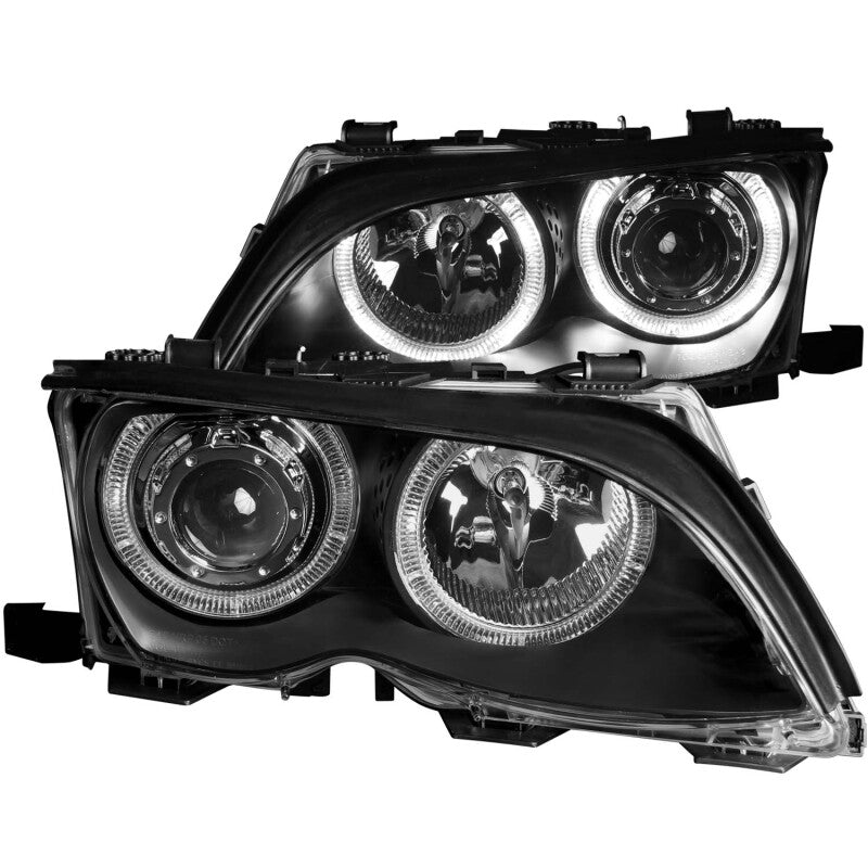 ANZO BMW 3 Series E46 Projector Headlights with Halo, Black Housing – Pair for 2002-2005 Models