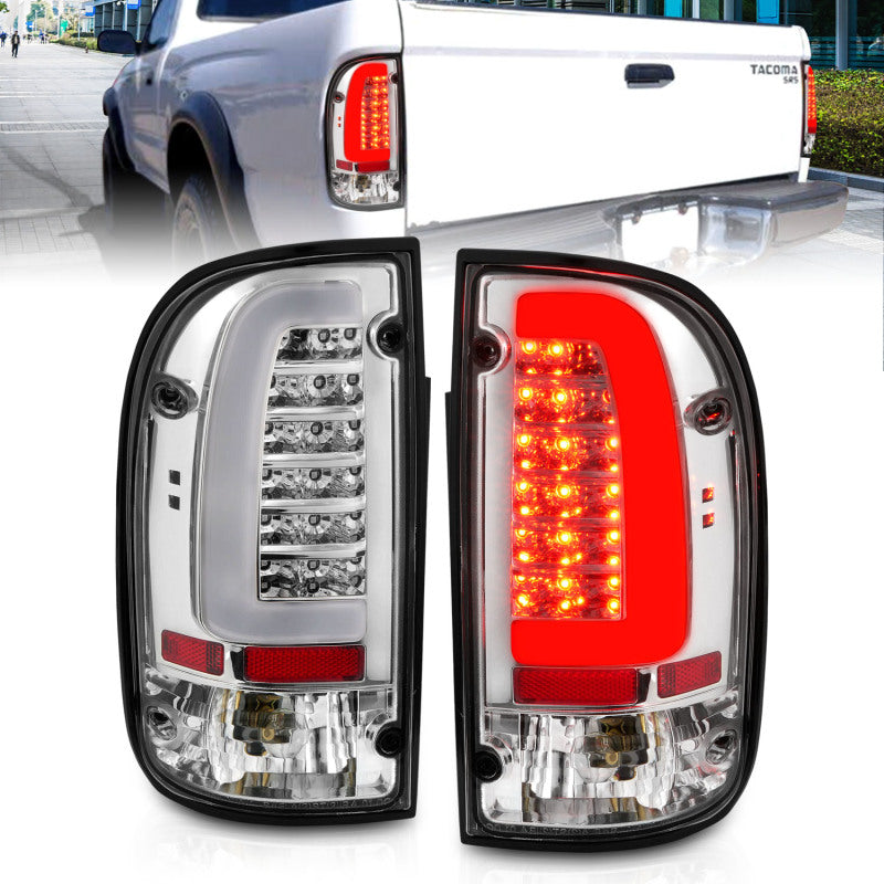 ANZO 95-00 Toyota Tacoma LED Tail Light Pair with Chrome Housing and Clear Lens