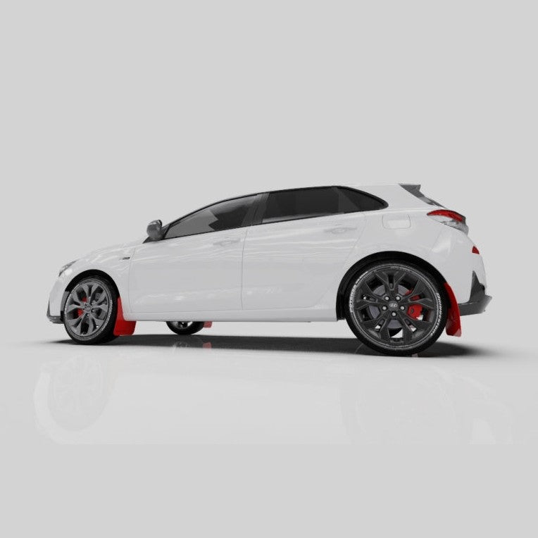 Rally Armor 19-21 Hyundai Elantra GT N Line and i30 UR Mud Flaps with Grey Logo, Black and Grey