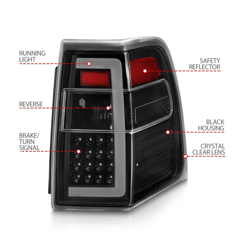 ANZO 07-17 Ford Expedition LED Tail Lights with Light Bar – Black Housing, Clear Lens, Sequential Turn Signal