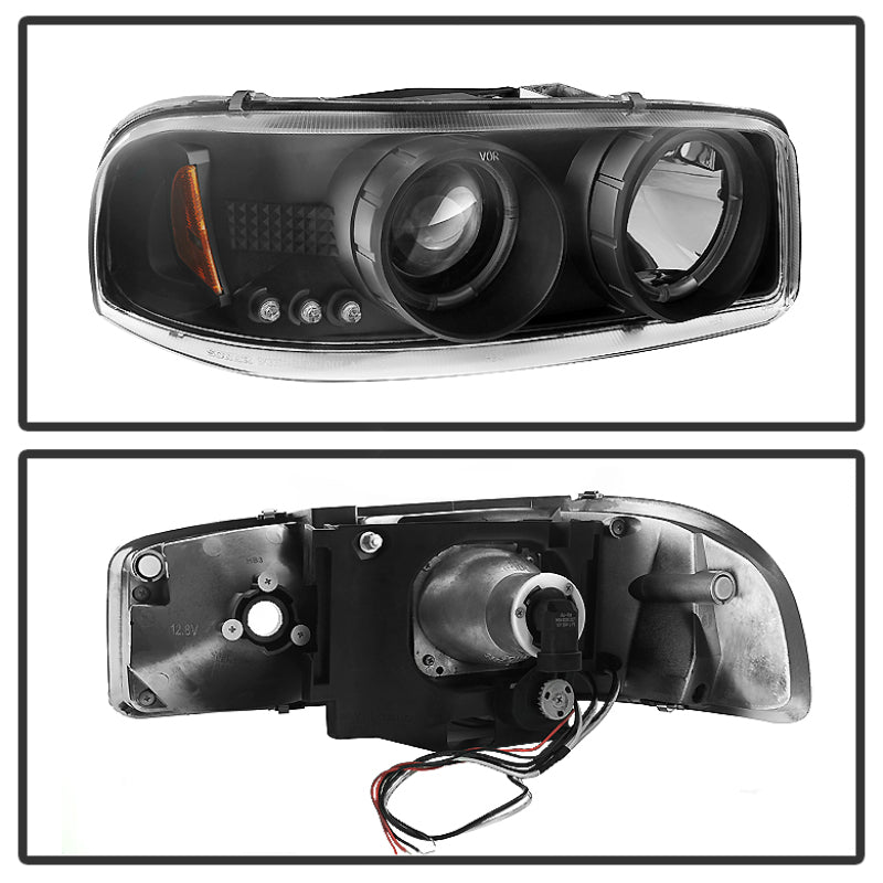 Spyder GMC Sierra 1500/2500/3500 1999-2006 Projector Headlights with Black Finish and LED Halo - Part Number PRO-YD-CDE00-HL-BK