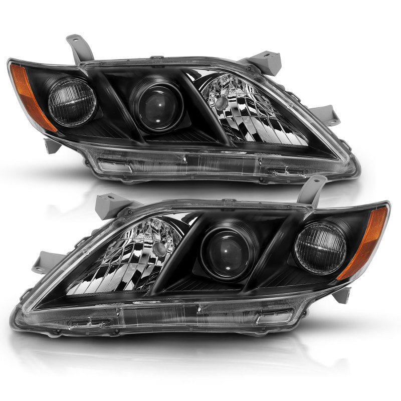 ANZO 2007-2009 Toyota Camry Projector Headlights with Black and Amber Finish – Pair