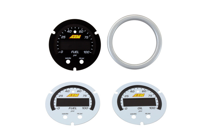 AEM X-Series 0-100 PSI / 0-7 Bar Pressure Gauge Accessory Kit with Silver Bezel and Custom Faceplates