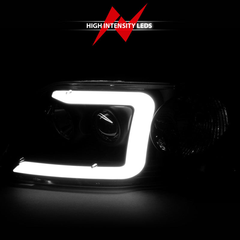 ANZO 1997-2003 Ford F-150 Projector Headlights with Light Bar - Black Housing and Clear Lens