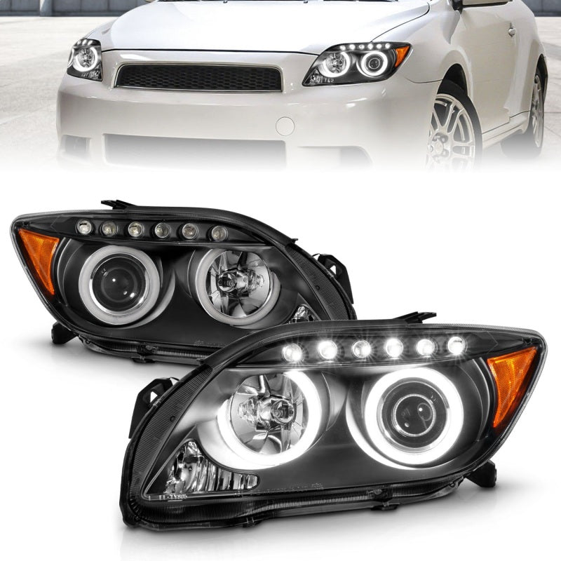 ANZO 2005-2010 Scion tC Projector Headlights with Halo - Black Housing, CCFL - Pair